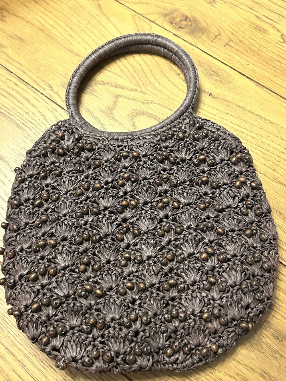 LOFT Brown Round Woven Beaded Mini Bag